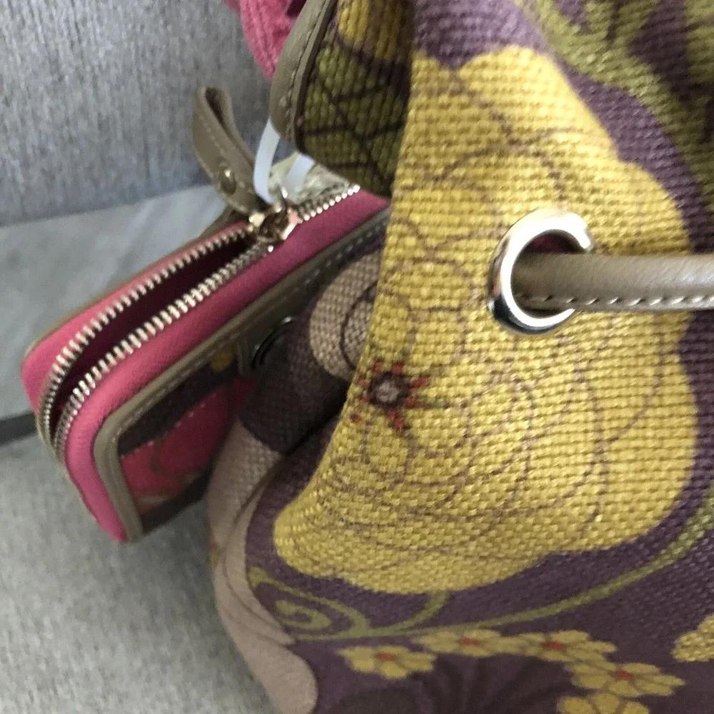 Spartina 449 daufuskie island Linen Leather Sarah Floral Bucket Handbag & Wallet